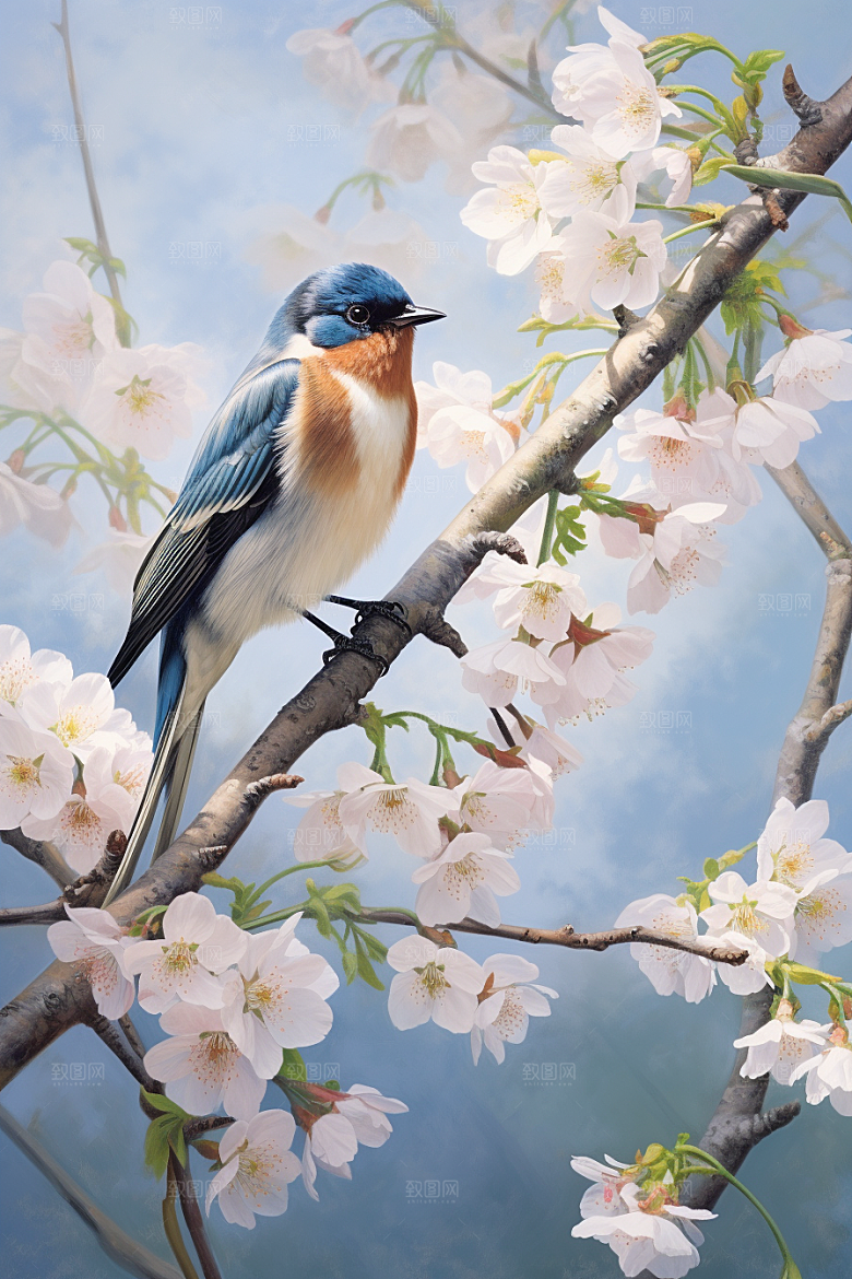 燕子春季水墨画插画