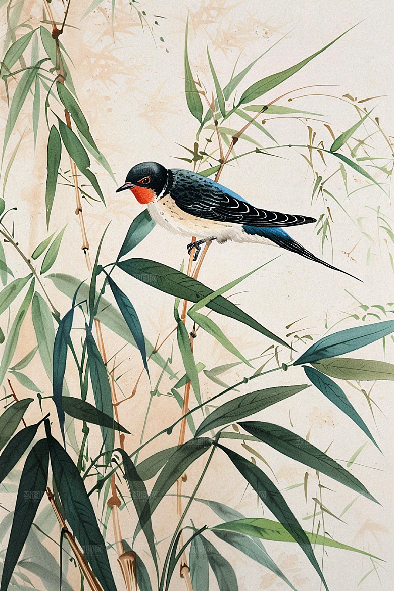 燕子高清水墨画插画