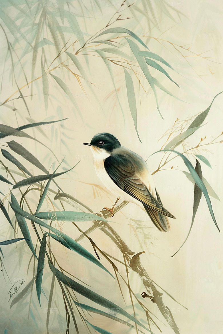 燕子水墨画清明插画