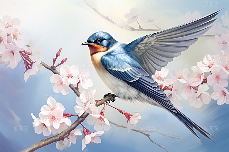 燕子水墨画清明插画