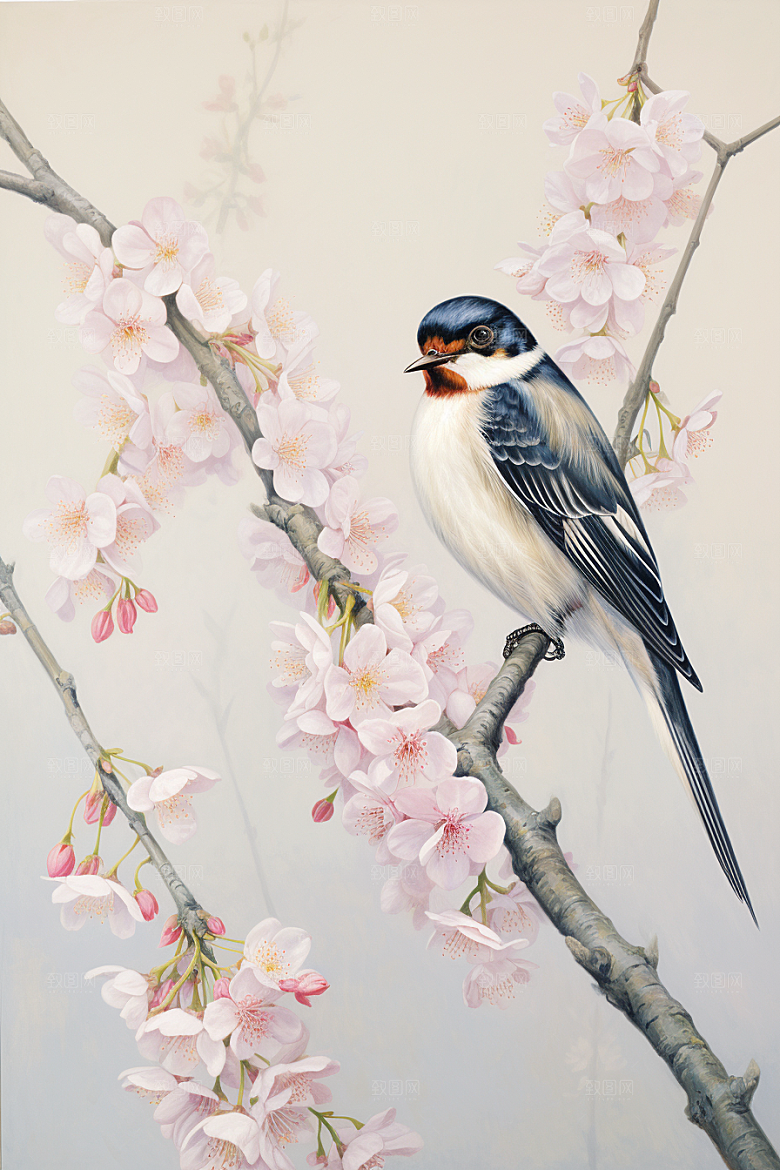 燕子春天传统插画