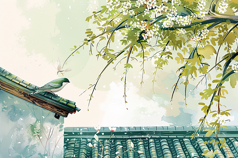 燕子水墨画春天插画