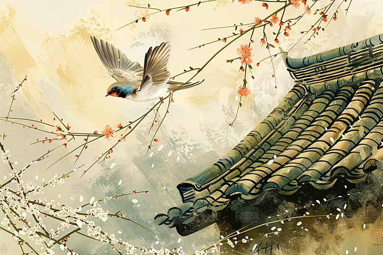 燕子国画高清插画