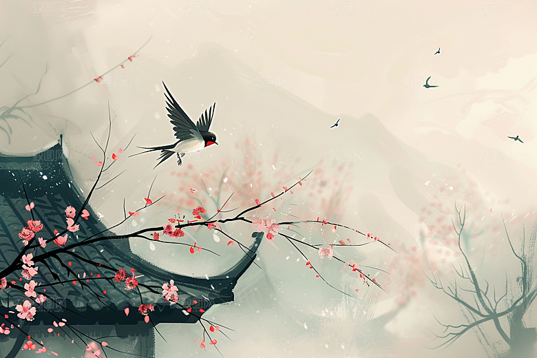 燕子笔墨春季插画