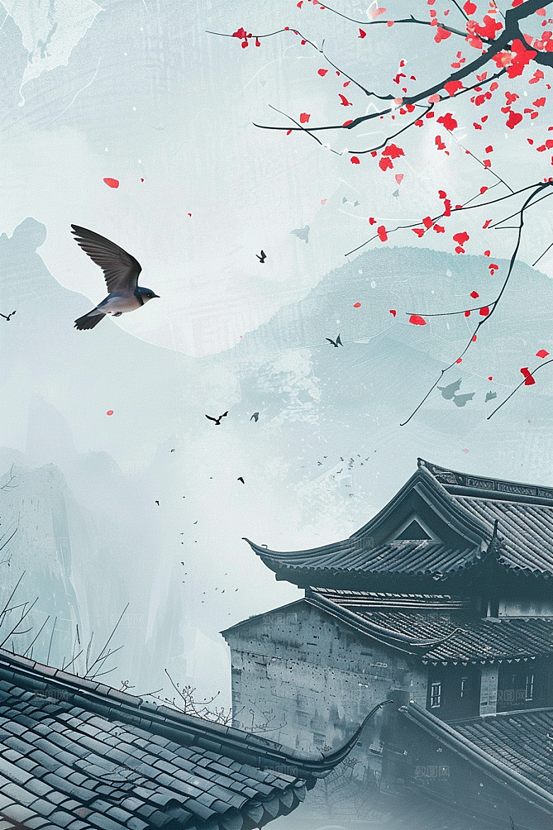燕子中国风春季插画