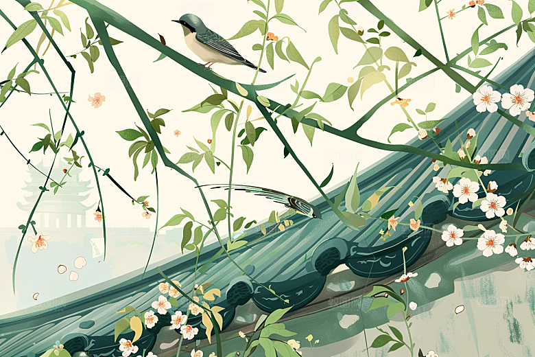 燕子中式春天插画