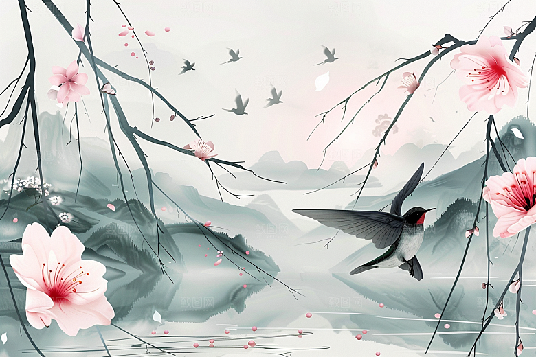 燕子中式笔墨插画