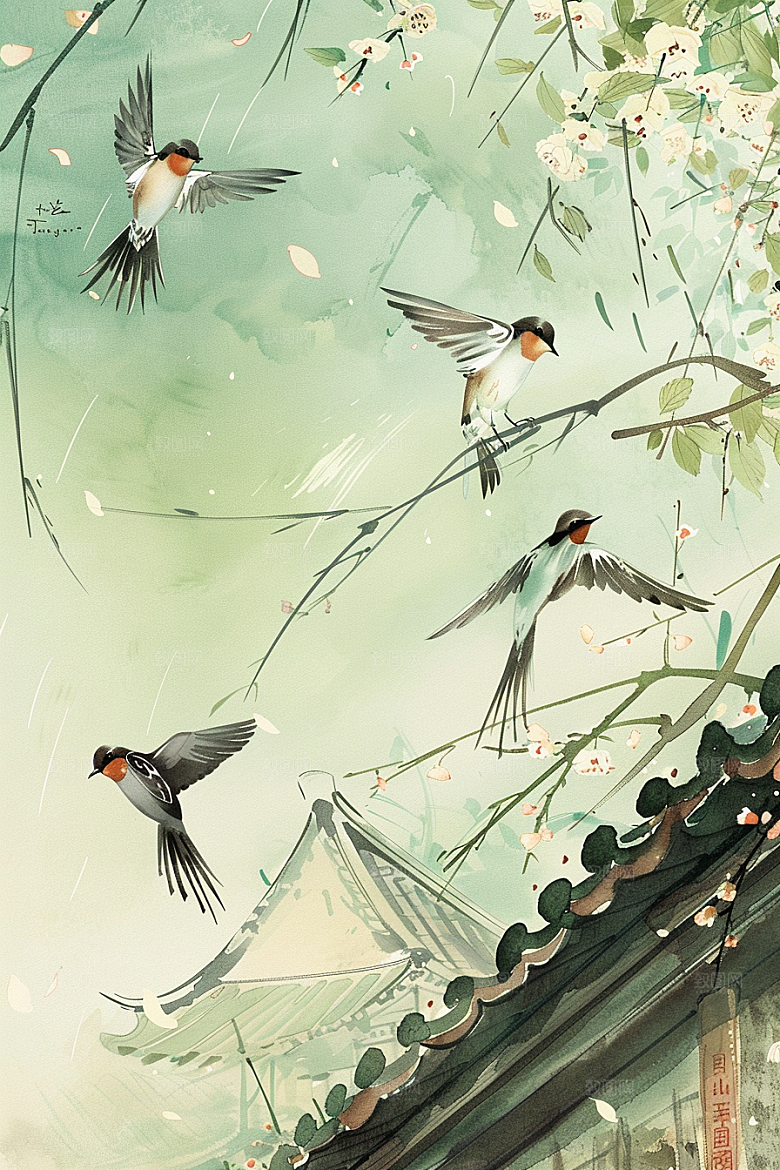 燕子水墨画高清插画
