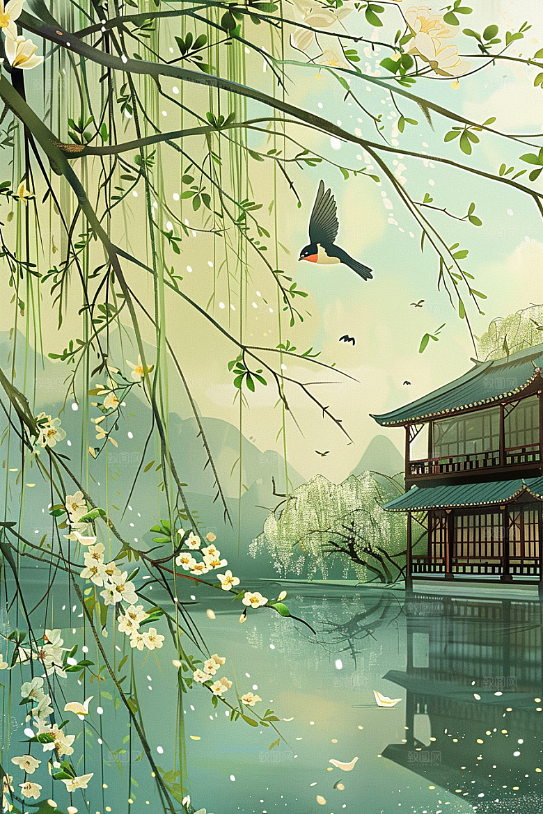 燕子春季国画插画