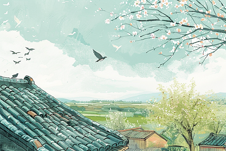 燕子春季国画插画
