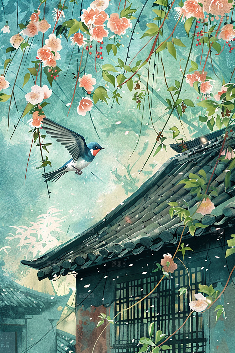 燕子清明手绘插画