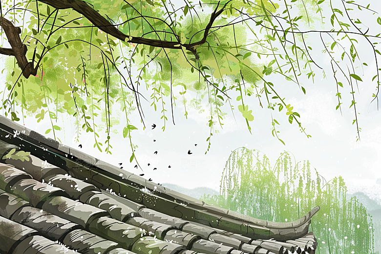 燕子春天中式插画