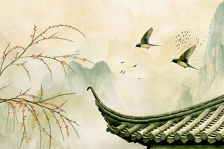 燕子春天中国风插画