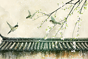 燕子春季中国风插画