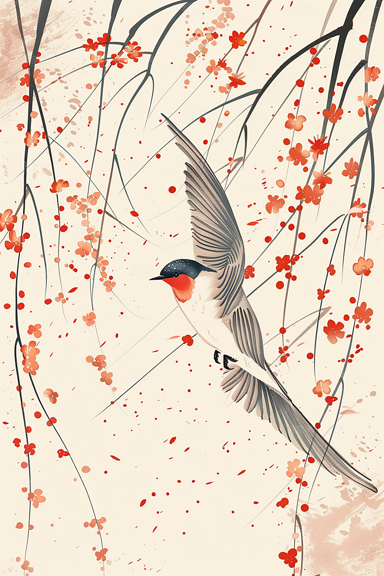燕子国画水墨画插画