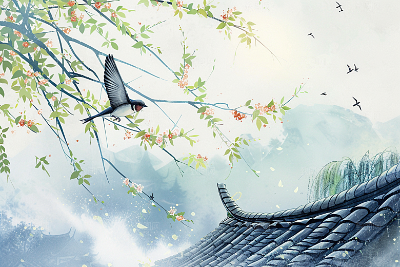 燕子春天清新插画