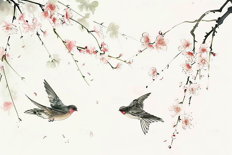 燕子清新春季插画