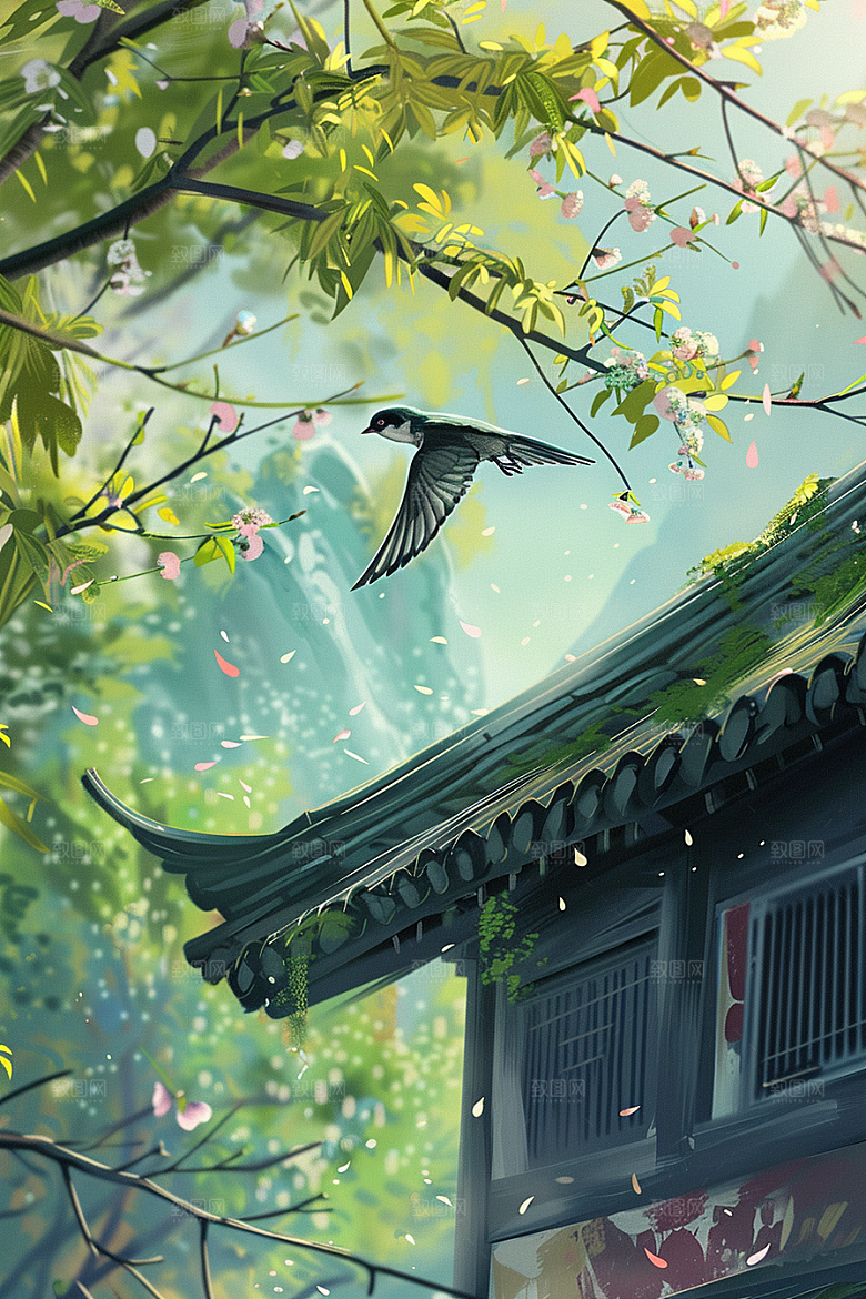 燕子高清水墨画插画