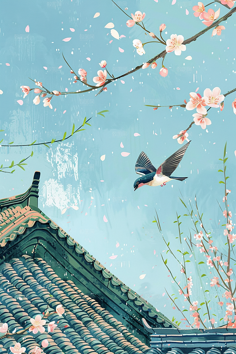 燕子清新中式插画