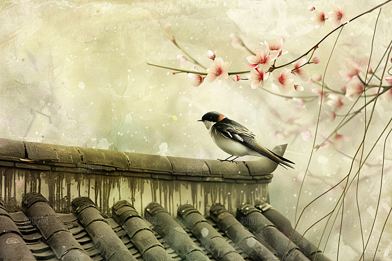 燕子春天中国风插画