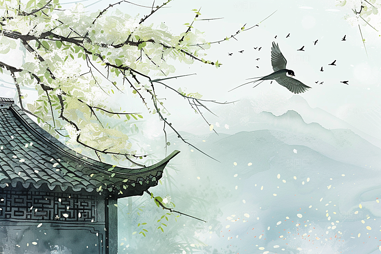 燕子手绘国画插画