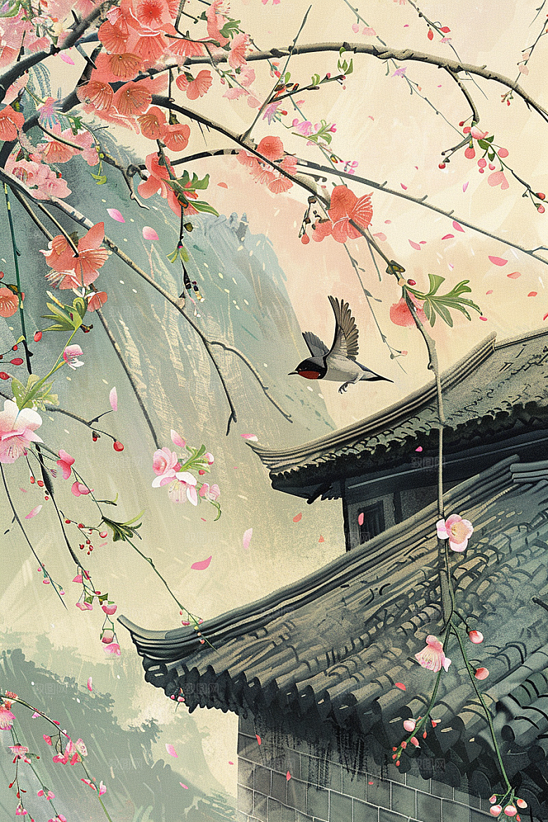 燕子清新中国风插画