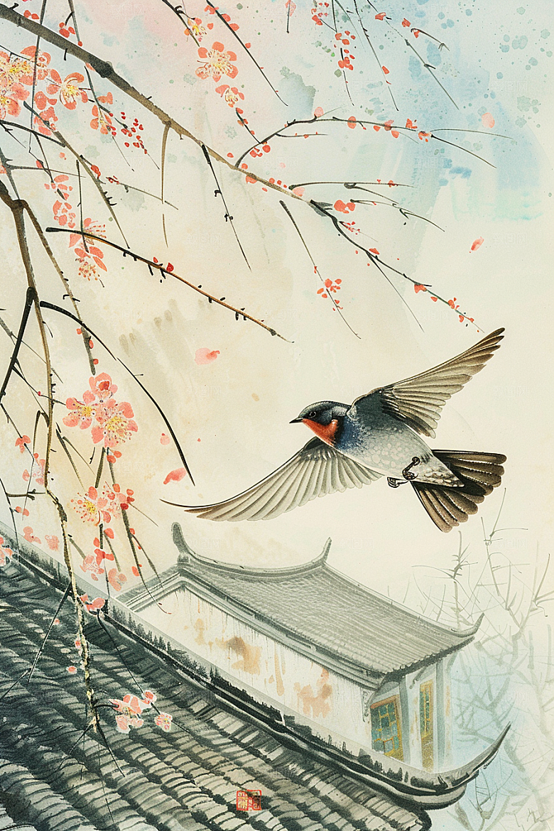 燕子国画春季插画
