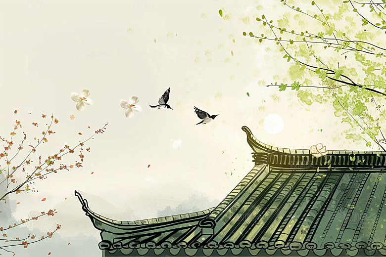 燕子手绘谷雨插画