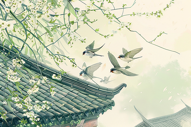 燕子水墨画国画插画