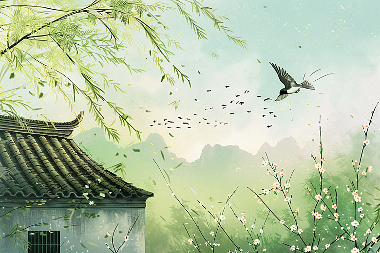 燕子中国风清新插画
