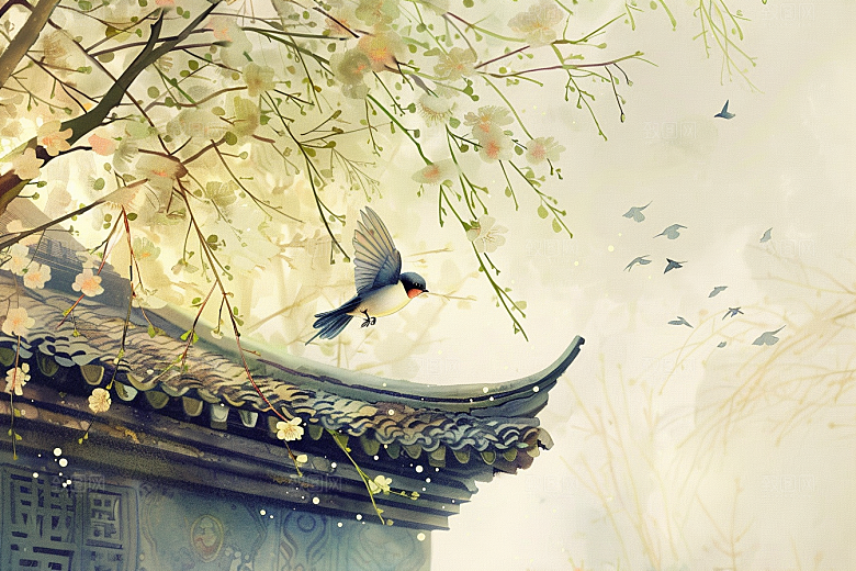 燕子中国风国画插画