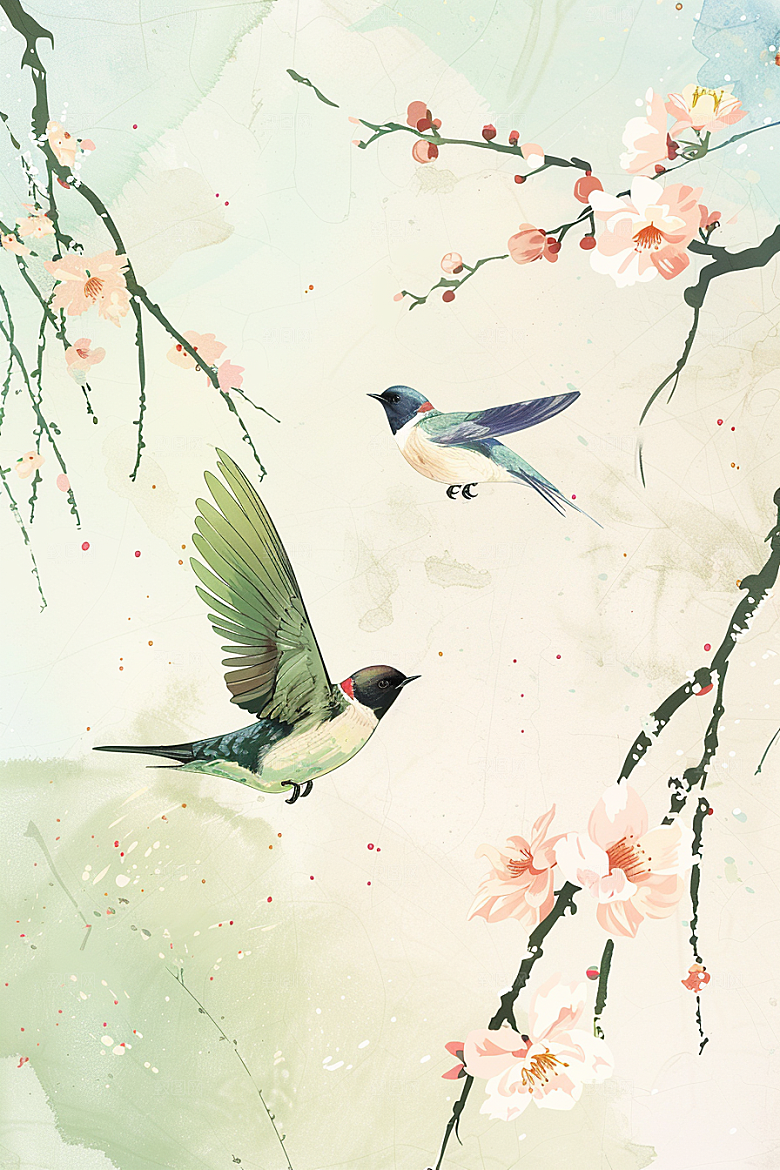 燕子春天国画插画