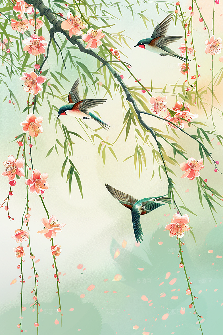 燕子手绘水墨画插画