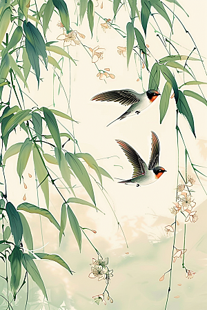 燕子手绘中国风插画