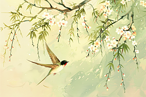 燕子传统春季插画