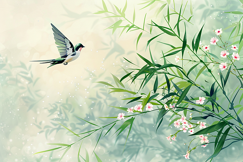 燕子中式手绘插画