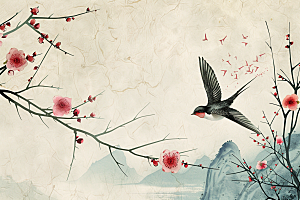 燕子手绘中式插画