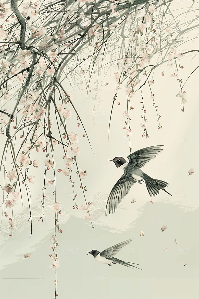 燕子笔墨春季插画