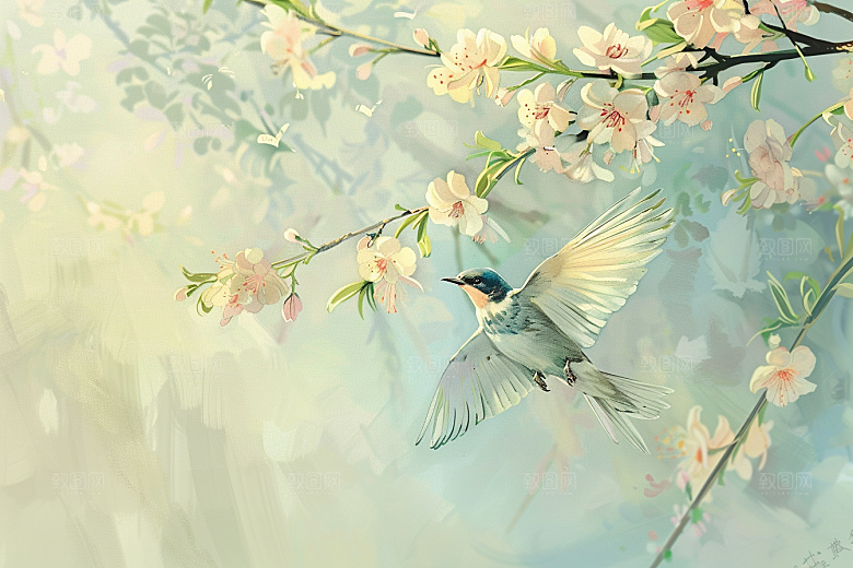 燕子手绘笔墨插画