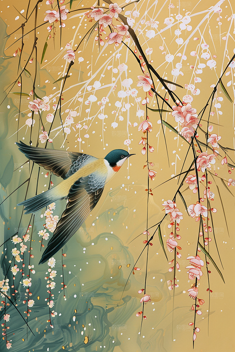 燕子中式春天插画