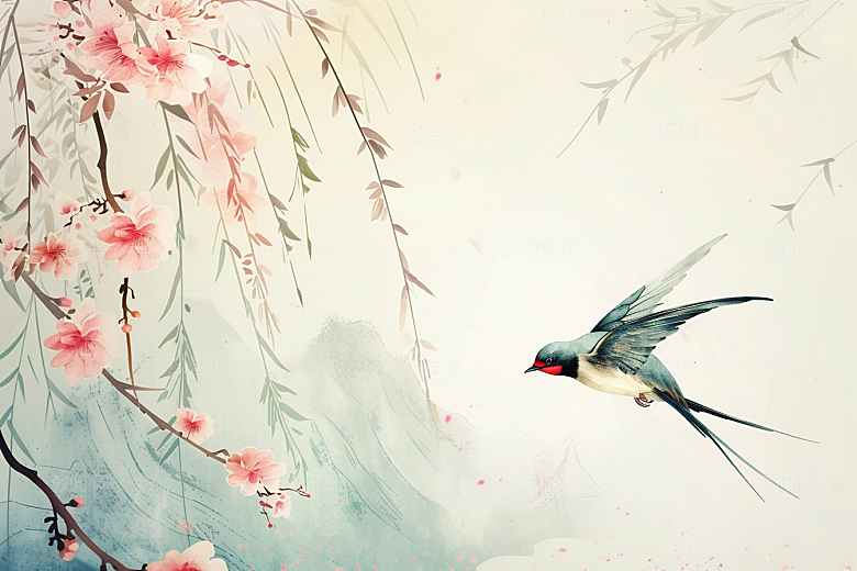 燕子传统水墨画插画