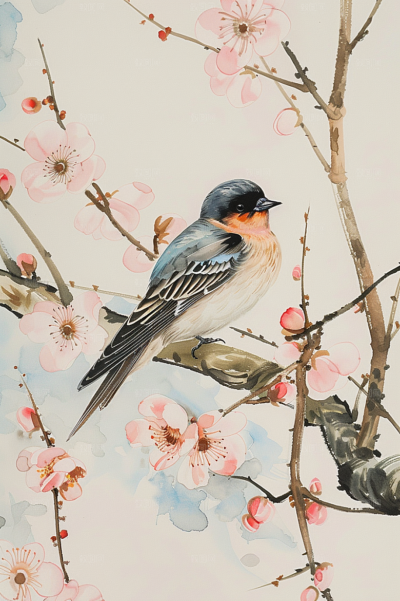 燕子笔墨手绘插画