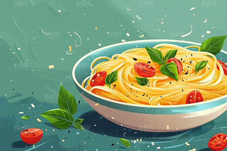 意大利面肉酱面面条插画