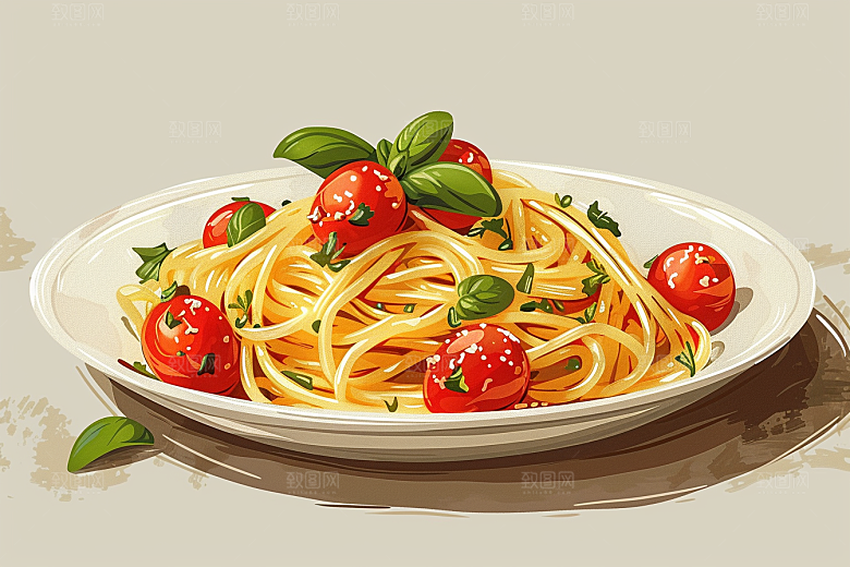 意大利面特色西餐插画