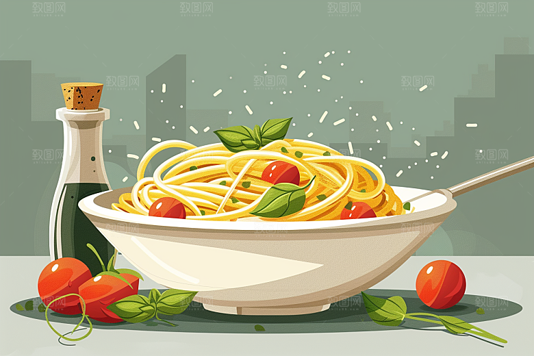 意大利面美食手绘插画