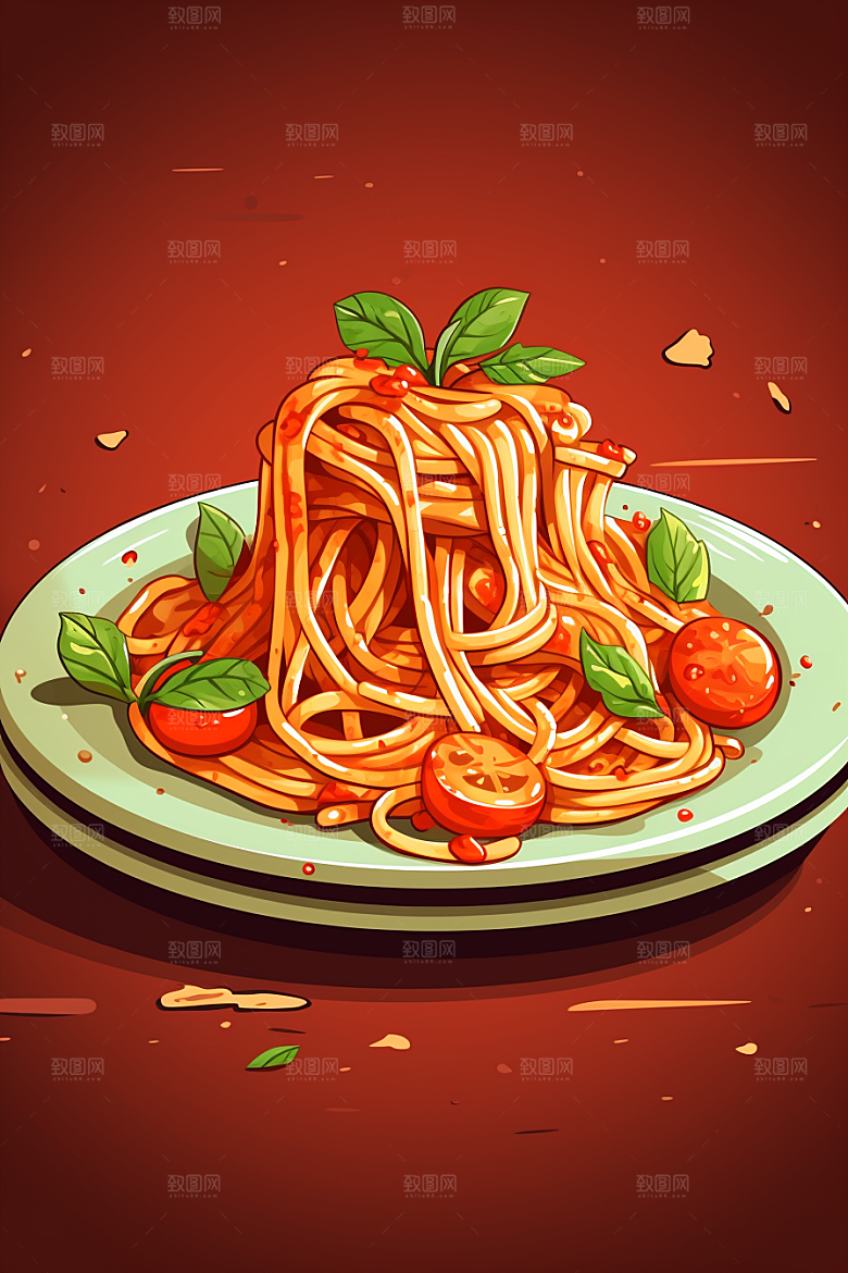 意大利面主食西餐插画