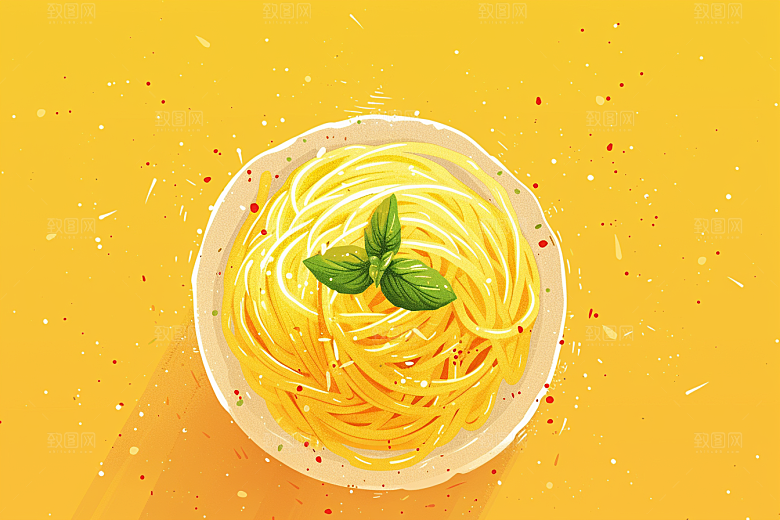 意大利面特色手绘插画