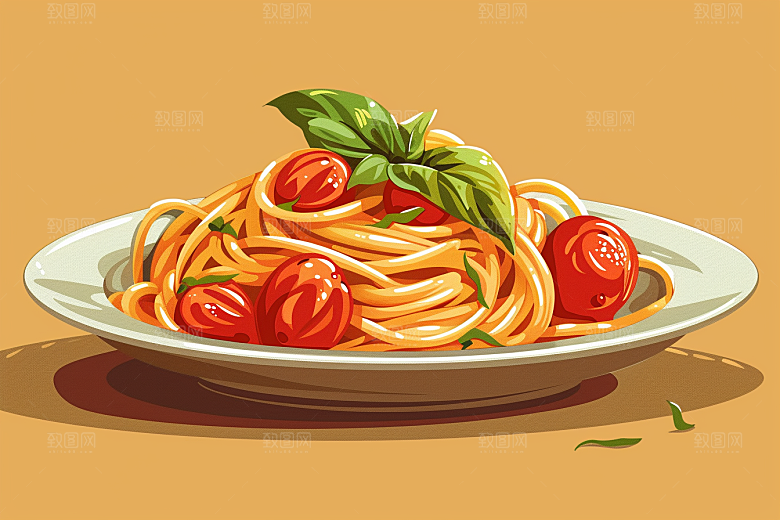 意大利面手绘特色插画