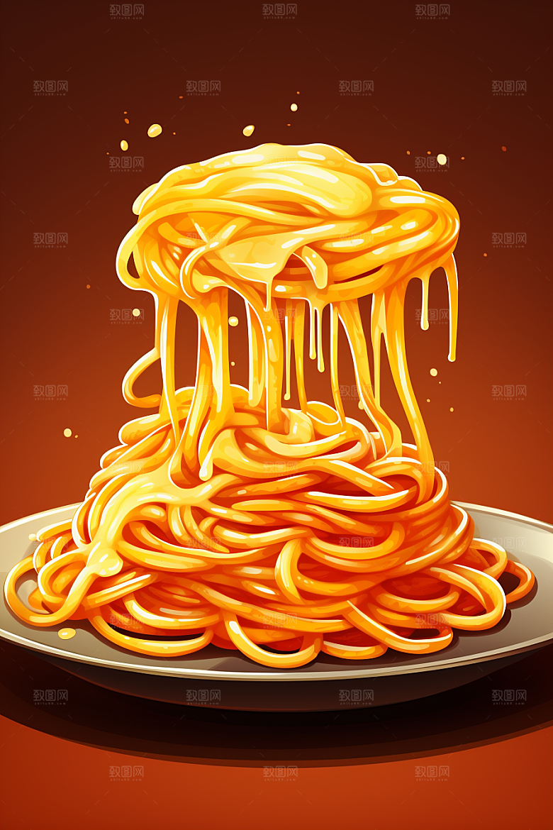 意大利面主食肉酱面插画