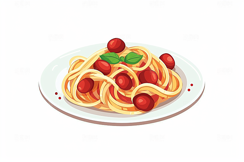 意大利面手绘美味插画